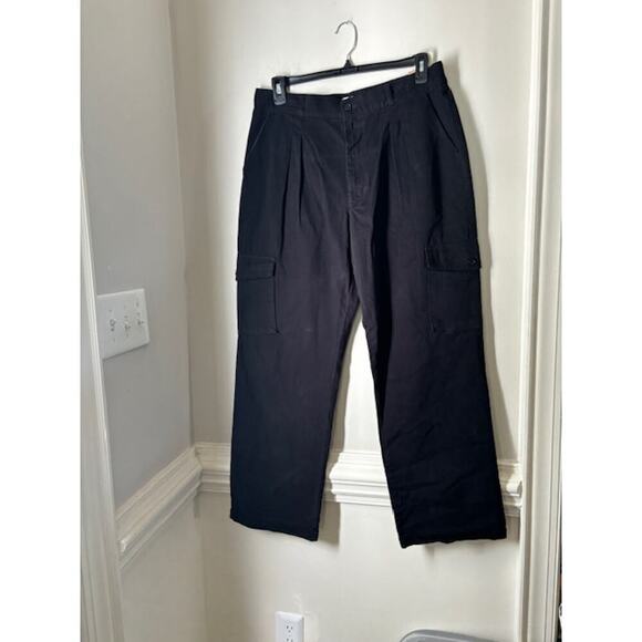 NWT Pacsun Black Pleated Wide Leg Cargo Utility Pants Cotton Tapered Medium - Picture 1 of 5